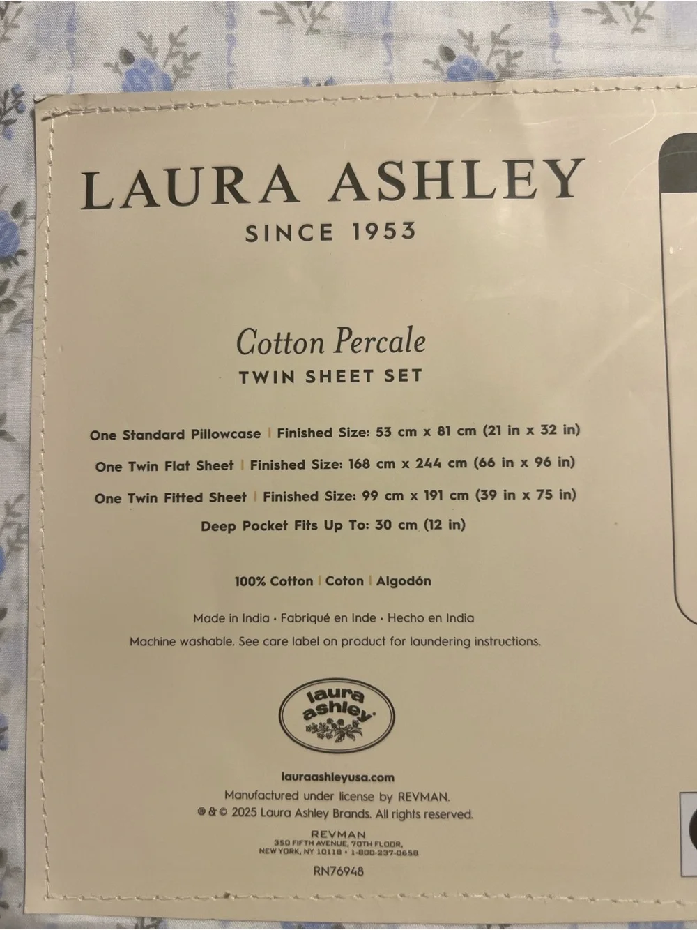 Laura Ashley Sweet Buds Blue Floral Cotton Percale Twin Sheet Set
